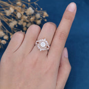 2 CT Round Moissanite Double Halo Bridal Set Engagement Ring & Band Mapple Gems